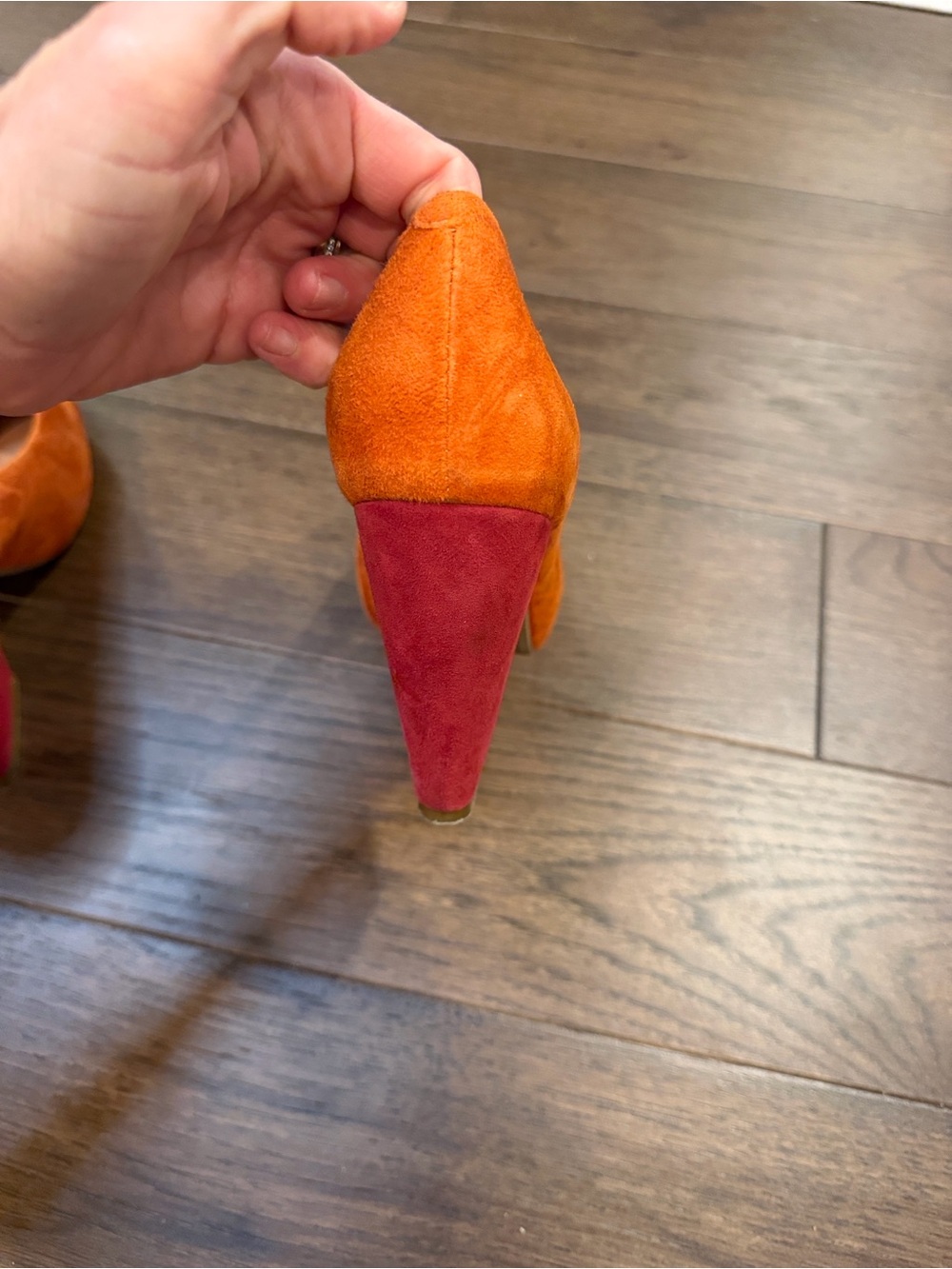 Jeffrey Campbell "Ibiza" Suede Orange Block Heel Pumps Size 8 - C61-003 - Picture 8 of 11